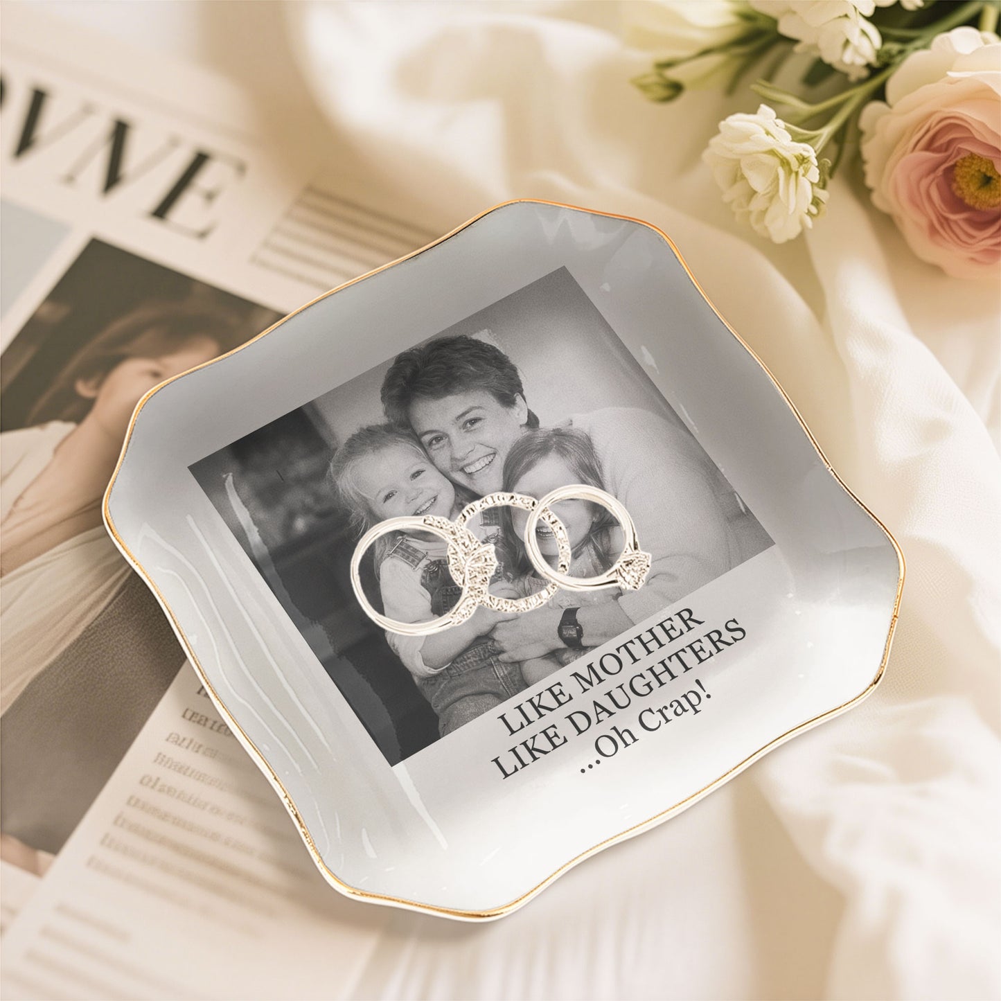 Custom Vintage Photo & Message - Mother's Day Gifts For Mom - Personalized Photo Jewelry Dish