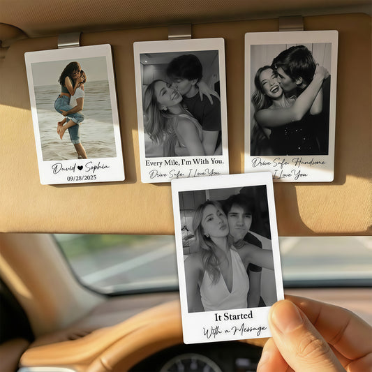 Custom Vintage Retro Couple Photo - Personalized Wooden Photo Car Visor Clip