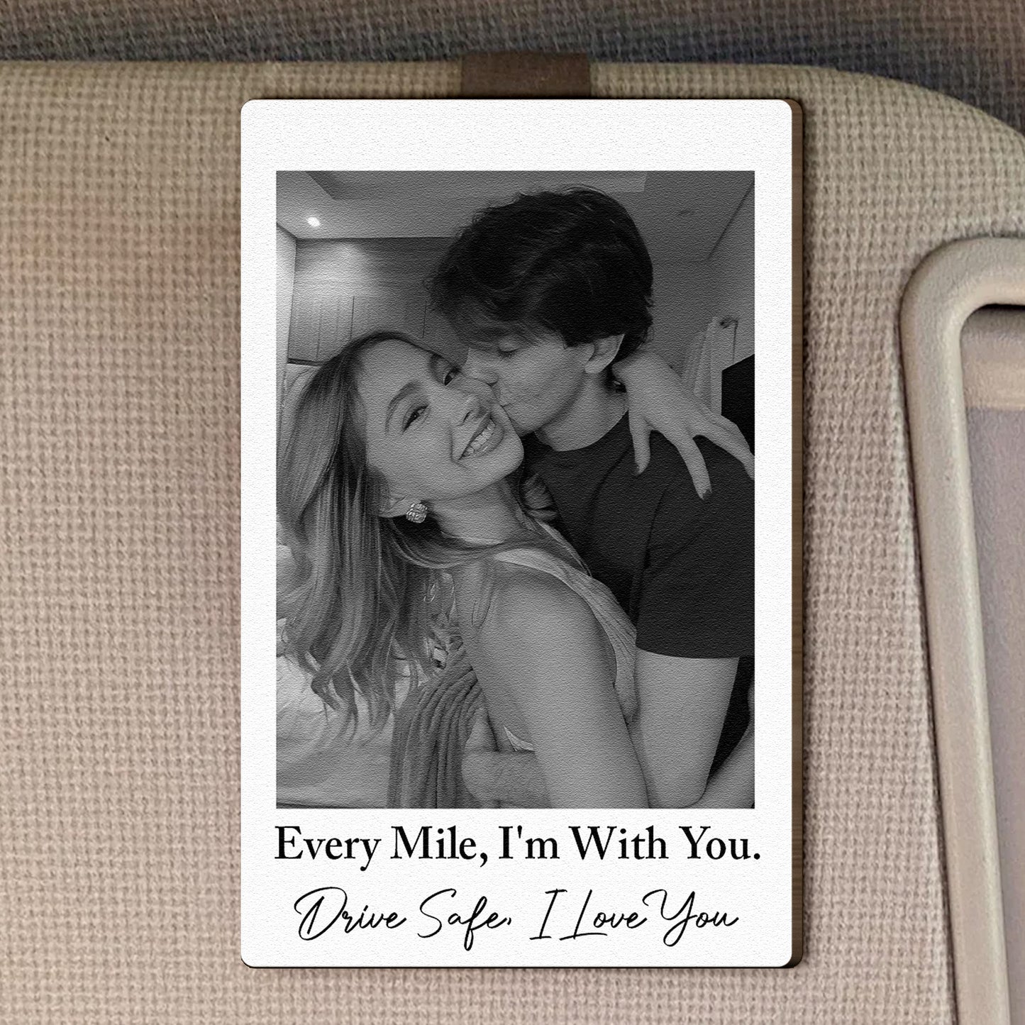 Custom Vintage Retro Couple Photo - Personalized Wooden Photo Car Visor Clip