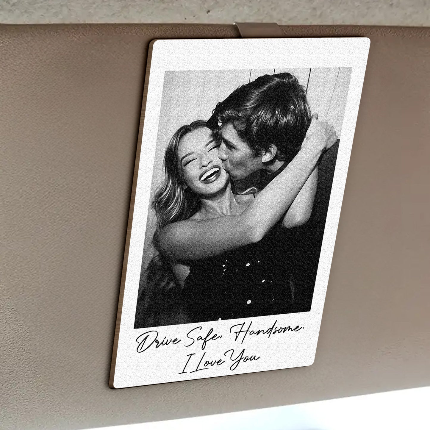 Custom Vintage Retro Couple Photo - Personalized Wooden Photo Car Visor Clip
