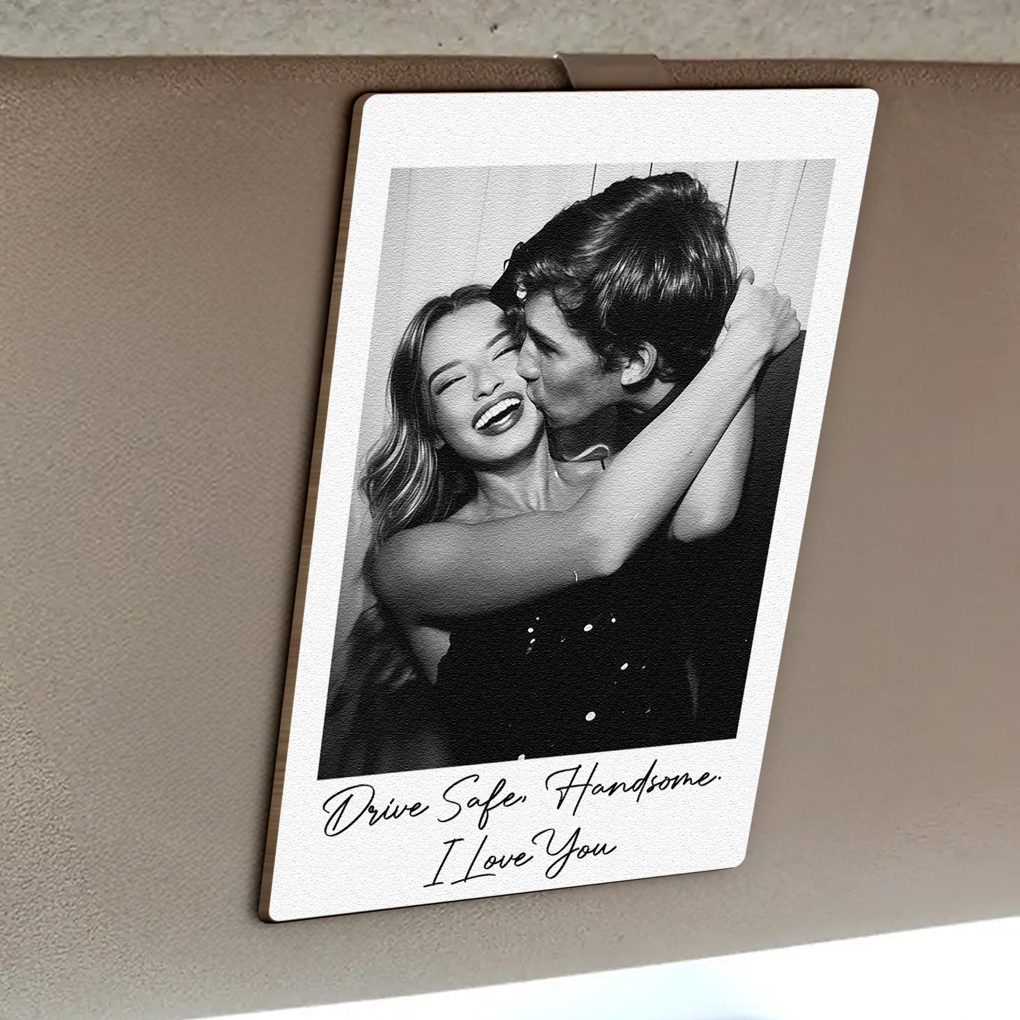 Custom Vintage Retro Couple Photo - Personalized Wooden Photo Car Visor Clip