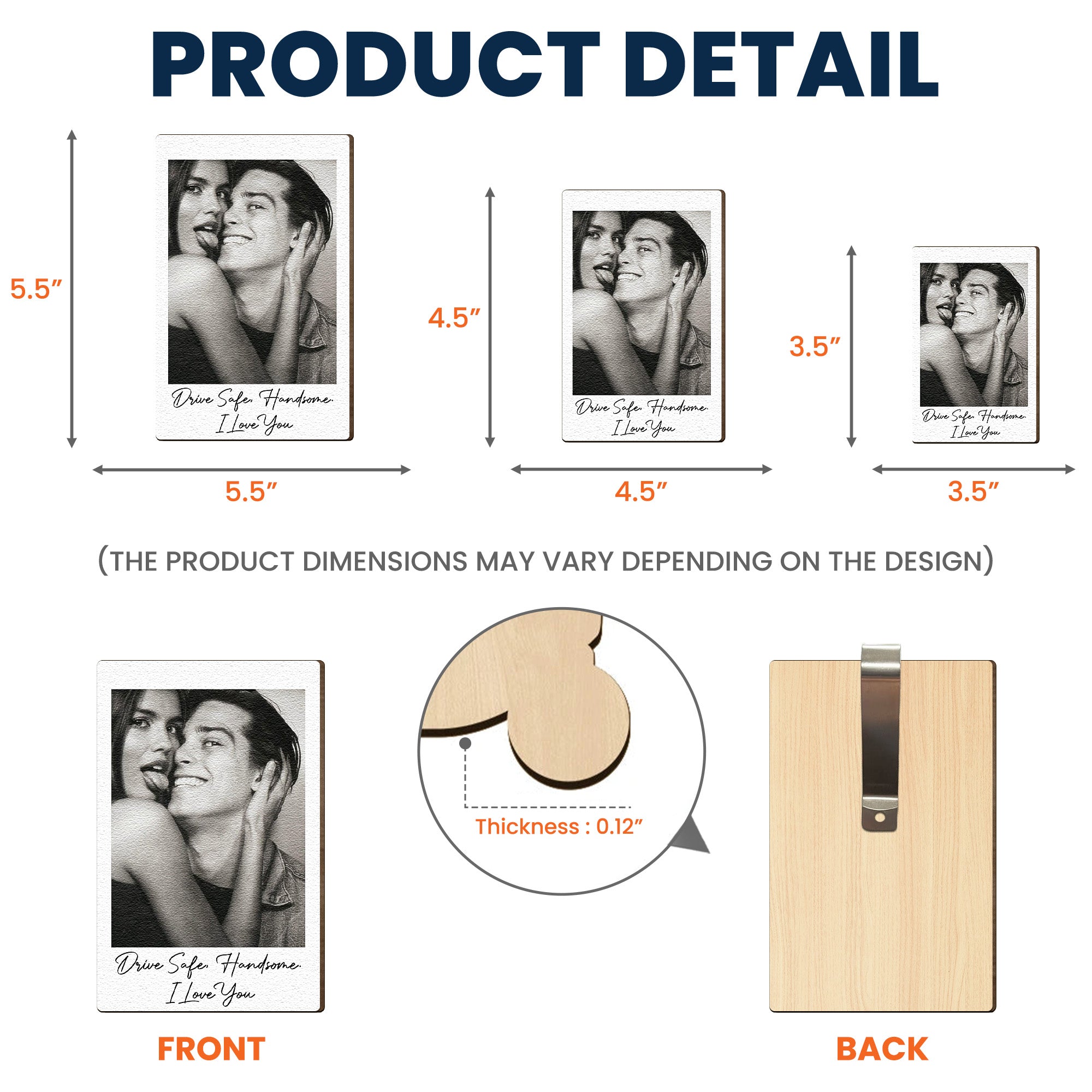 Custom Vintage Retro Couple Photo - Personalized Wooden Photo Car Visor Clip