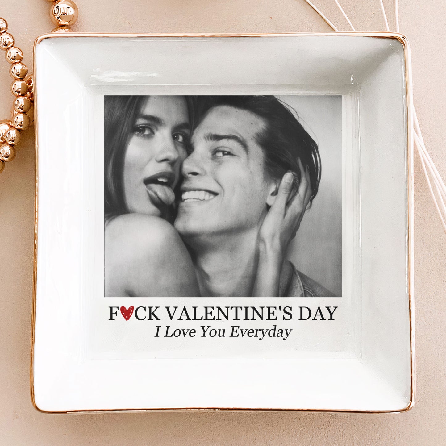 Custom Vintage Retro Couple Photo Trinket Tray For Wife, Girlfriend, Her - Personalized Photo Jewelry Dish