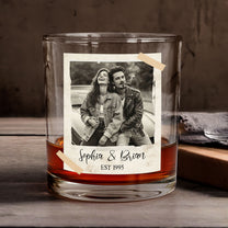 Custom Vintage Retro Polaroid Couples Photo Gifts For Him, Husband - Personalized Photo Whiskey Glass
