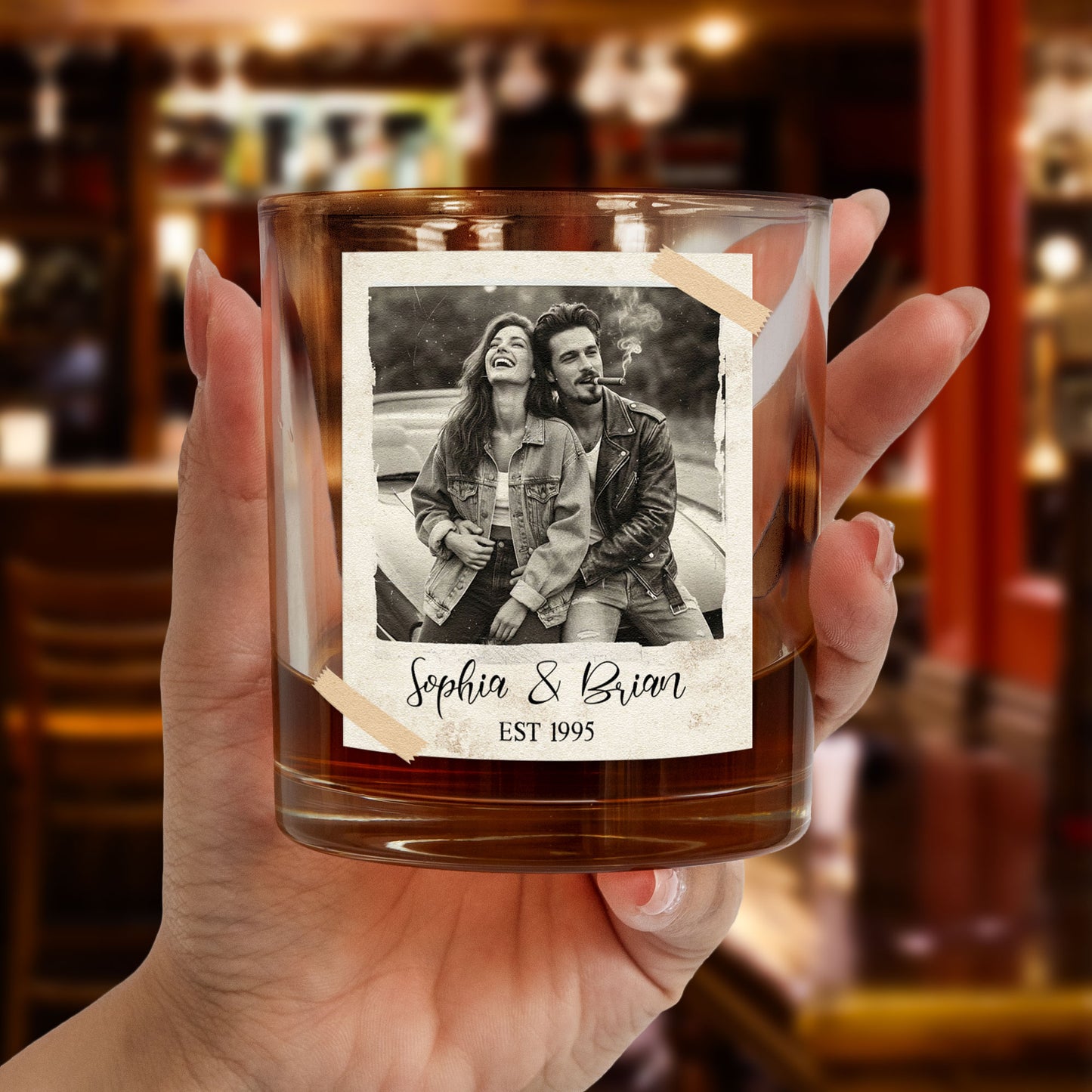 Custom Vintage Retro Polaroid Couples Photo Gifts For Him, Husband - Personalized Photo Whiskey Glass