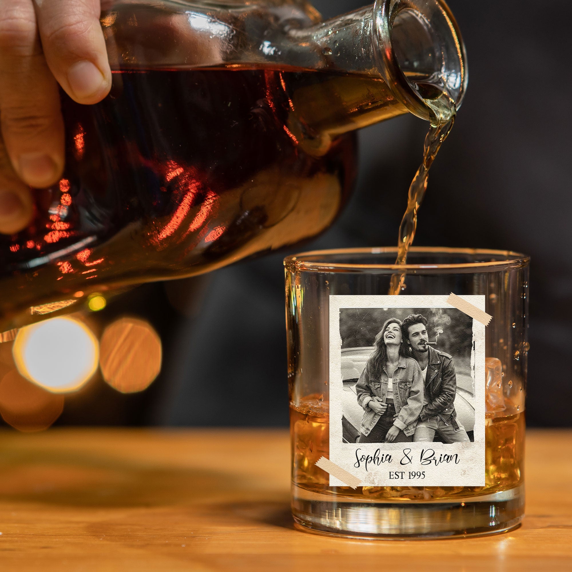 Custom Vintage Retro Polaroid Couples Photo Gifts For Him, Husband - Personalized Photo Whiskey Glass