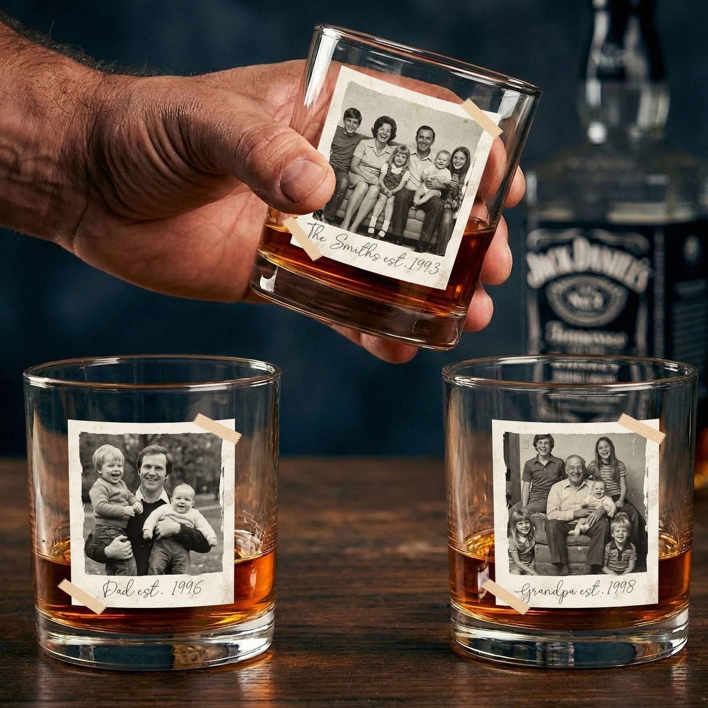 Custom Vintage Retro Polaroid Photo For Dad, Grandpa, Him, Husband - Personalized Photo Whiskey Glass
