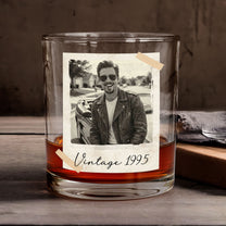 Custom Vintage Retro Polaroid Photo For Him, Husband, Dad, Grandpa - Personalized Photo Whiskey Glass