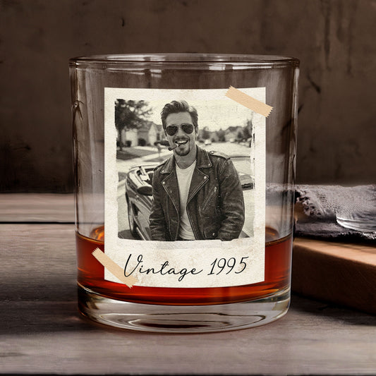 Custom Vintage Retro Polaroid Photo For Him, Husband, Dad, Grandpa - Personalized Photo Whiskey Glass