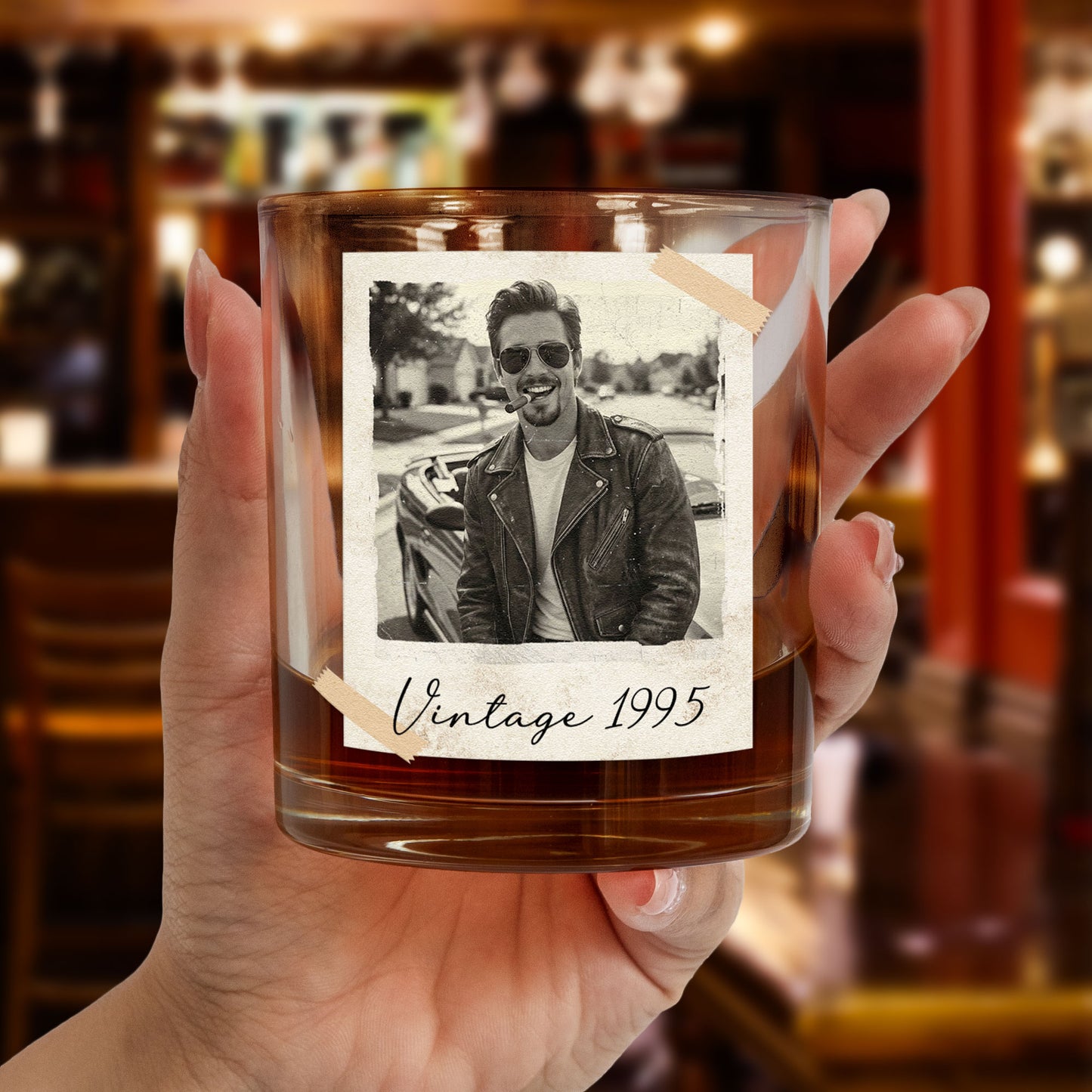Custom Vintage Retro Polaroid Photo For Him, Husband, Dad, Grandpa - Personalized Photo Whiskey Glass