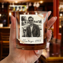Custom Vintage Retro Polaroid Photo For Him, Husband, Dad, Grandpa - Personalized Photo Whiskey Glass