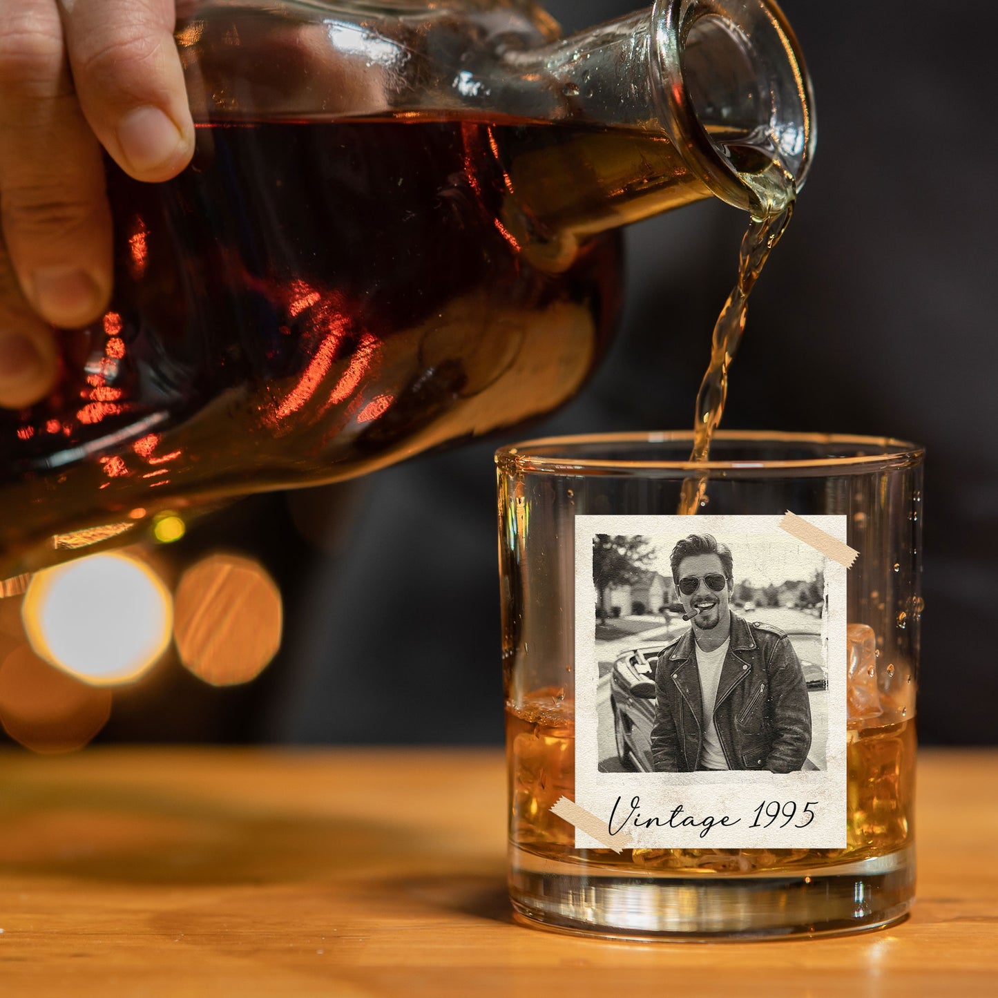 Custom Vintage Retro Polaroid Photo For Him, Husband, Dad, Grandpa - Personalized Photo Whiskey Glass