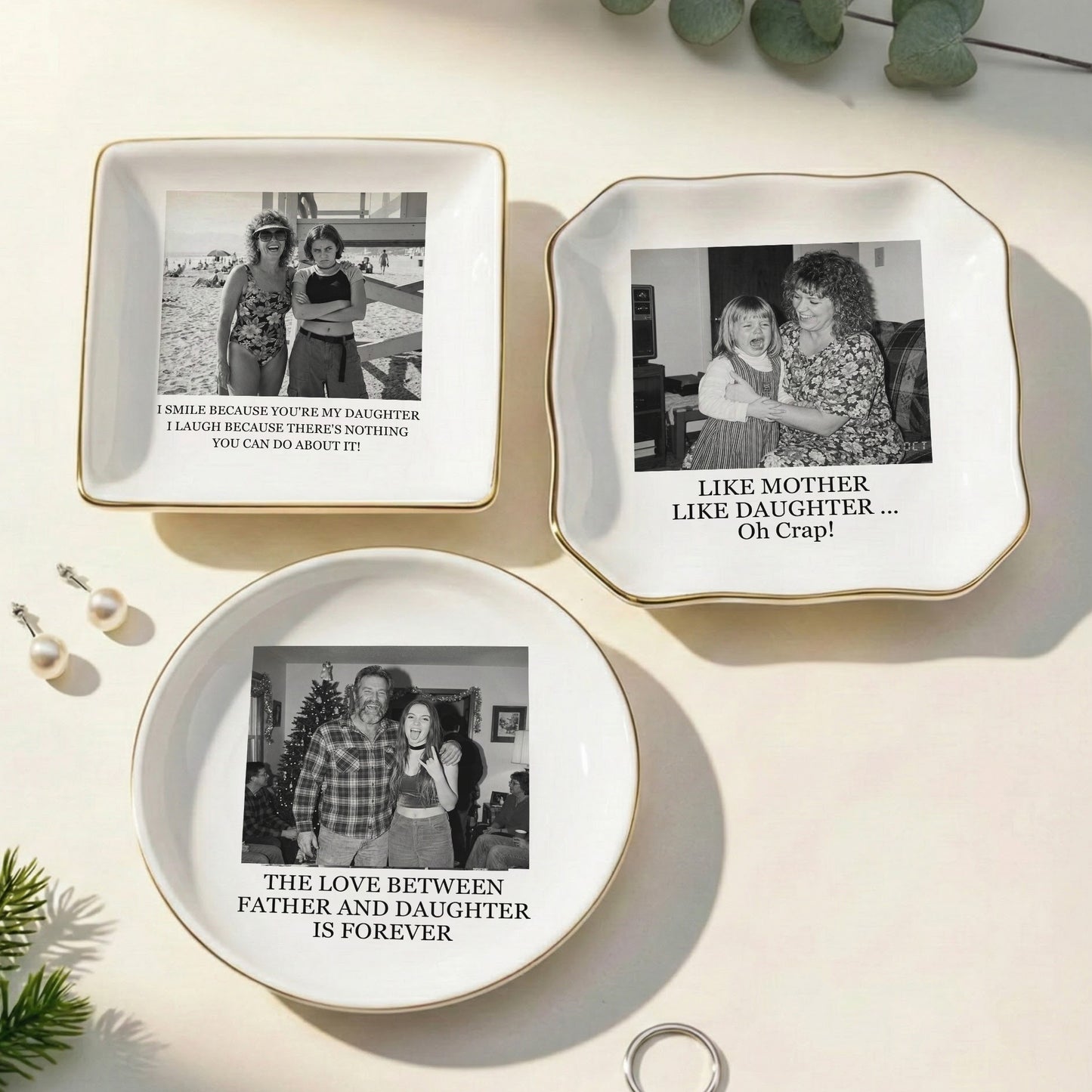 Custom Vintage Retro Polaroid Photo Trinket Tray For Daughter Gifts From Mom, Dad - Personalized Photo Jewelry Dish