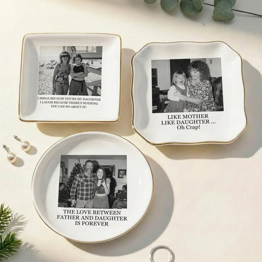 Custom Vintage Retro Polaroid Photo Trinket Tray For Daughter Gifts From Mom, Dad - Personalized Photo Jewelry Dish