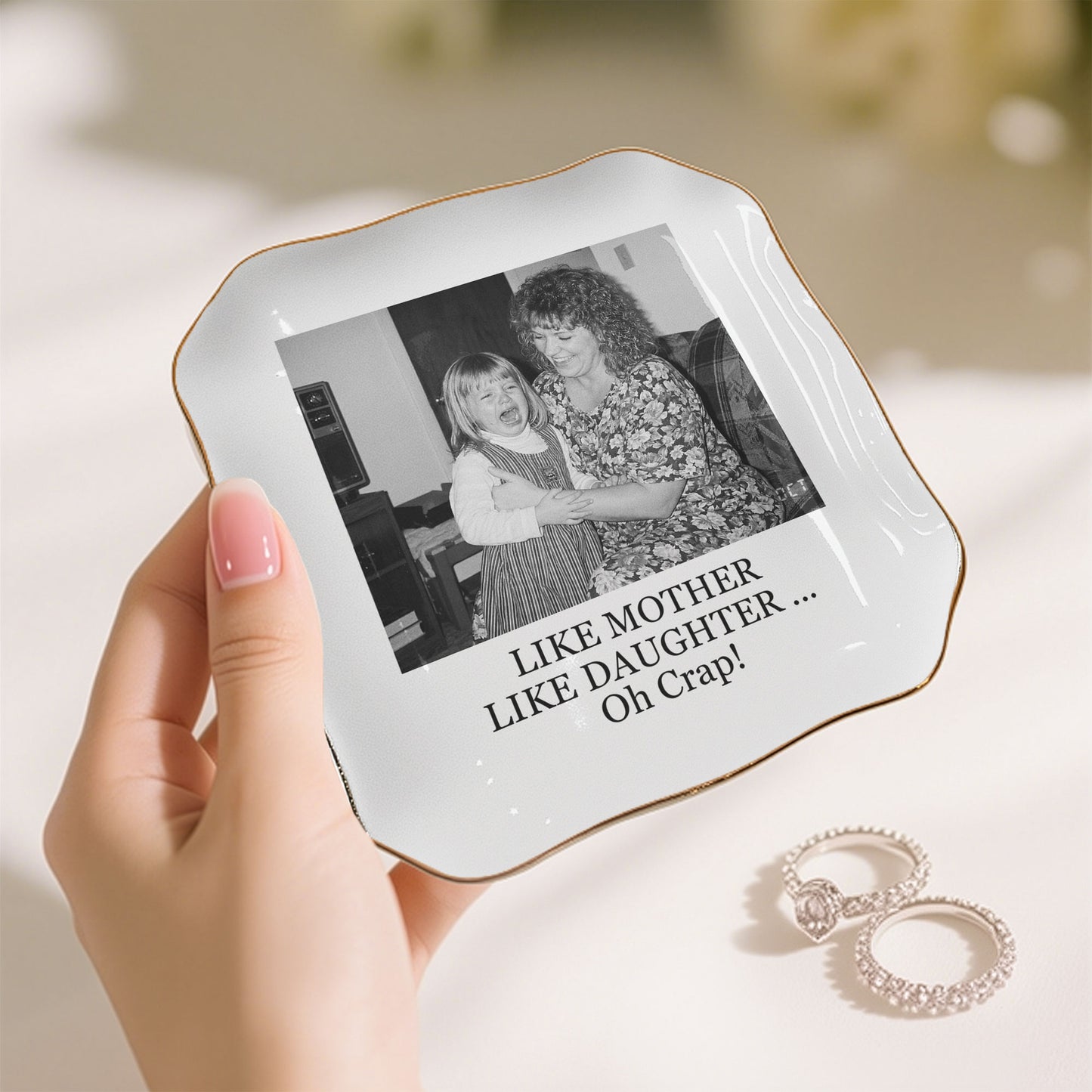 Custom Vintage Retro Polaroid Photo Trinket Tray For Daughter Gifts From Mom, Dad - Personalized Photo Jewelry Dish