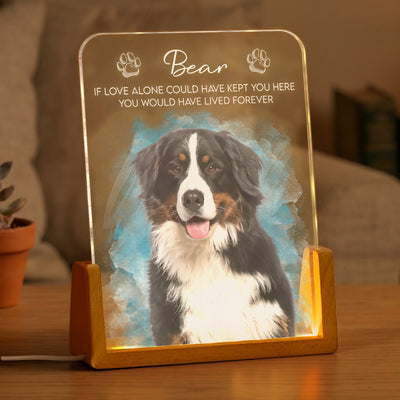Custom Watercolor Pet Portrait, Pet Memorial Table Light - Personalized Night Light