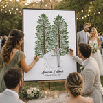 Custom Wedding Venue Guest Book Alternative Pine Tree Art, Couple Portrait Photo Wedding Sign - Personalized Poster
