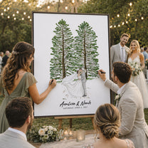 Custom Wedding Venue Guest Book Alternative Pine Tree Art, Couple Portrait Photo Wedding Sign - Personalized Poster