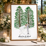 Custom Wedding Venue Guest Book Alternative Pine Tree Art, Couple Portrait Photo Wedding Sign - Personalized Poster