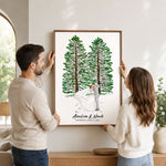 Custom Wedding Venue Guest Book Alternative Pine Tree Art, Couple Portrait Photo Wedding Sign - Personalized Poster