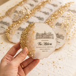 Custom Wedding Venue Photo, Toile Illustrated Venue Favors Guest Gifts - Personalized Resin Ornament