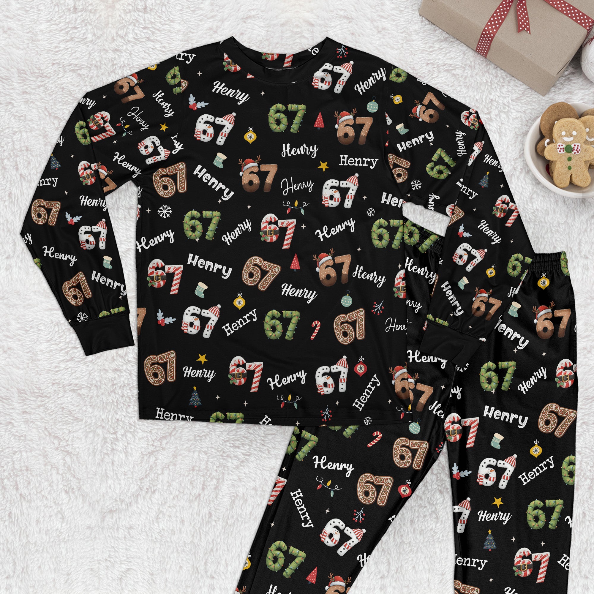 Custom '6 7' Six Seven Christmas Slang Meme For Kids & Adults - Personalized Pajama Set
