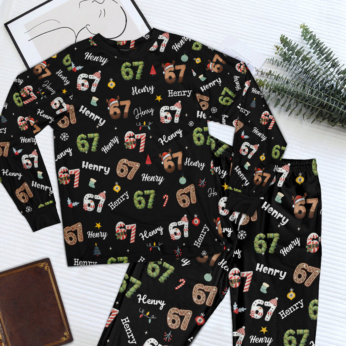 Custom '6 7' Six Seven Christmas Slang Meme For Kids & Adults - Personalized Pajama Set