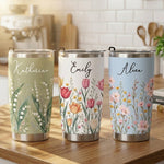 Custom Birth Flower & Name For Her, Gift For Friends, Coworkers, Daughters, Sisters - Personalized Tumbler