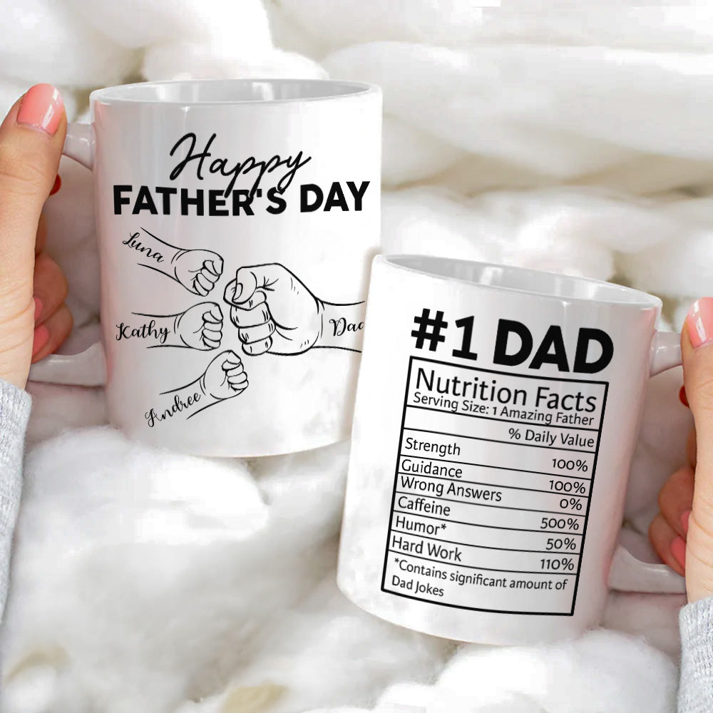 Custom Name Dad Nutrition Facts Hand Bump Happy Father's Day - Personalized Mug