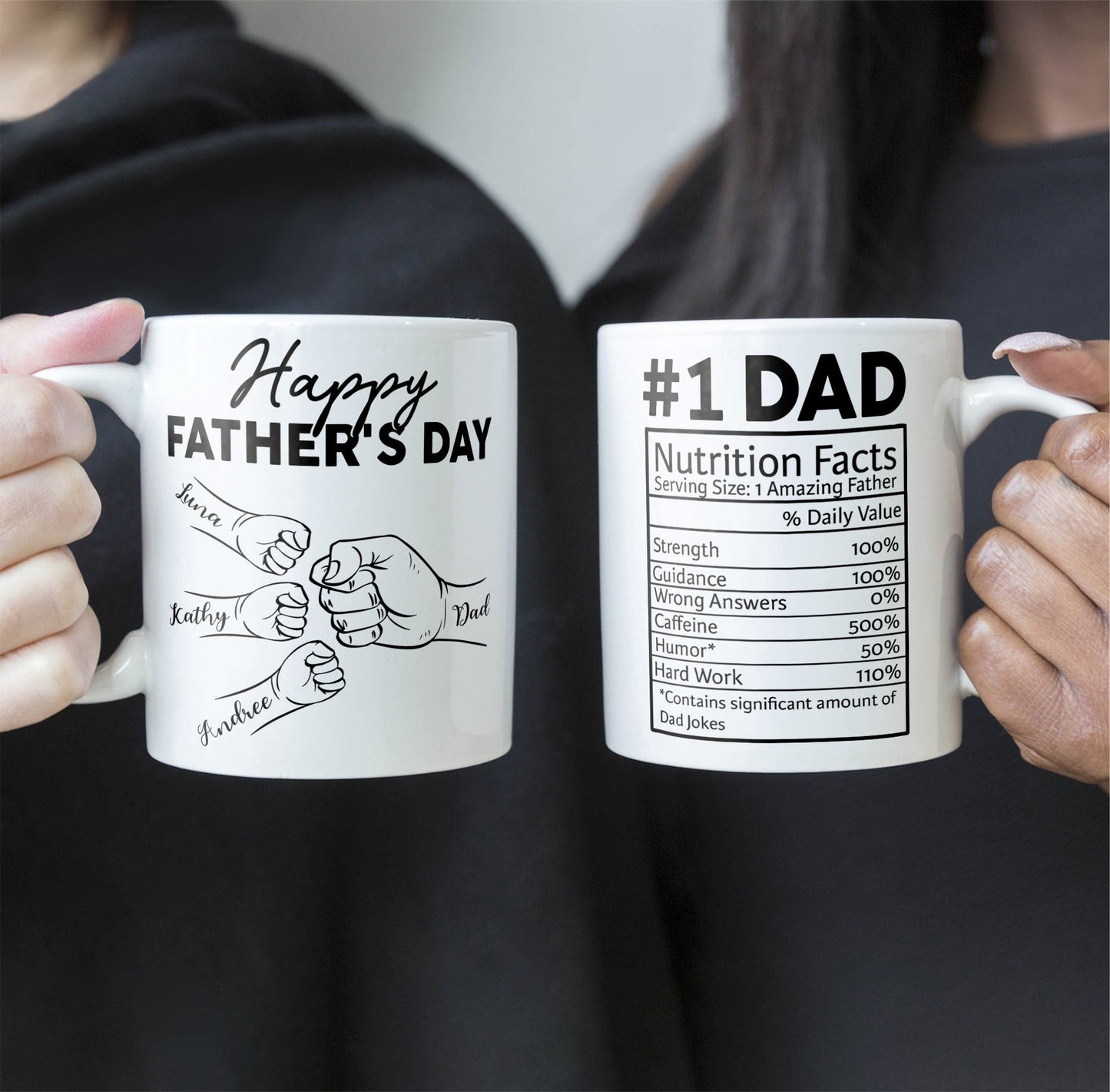 Custom Name Dad Nutrition Facts Hand Bump Happy Father's Day - Personalized Mug