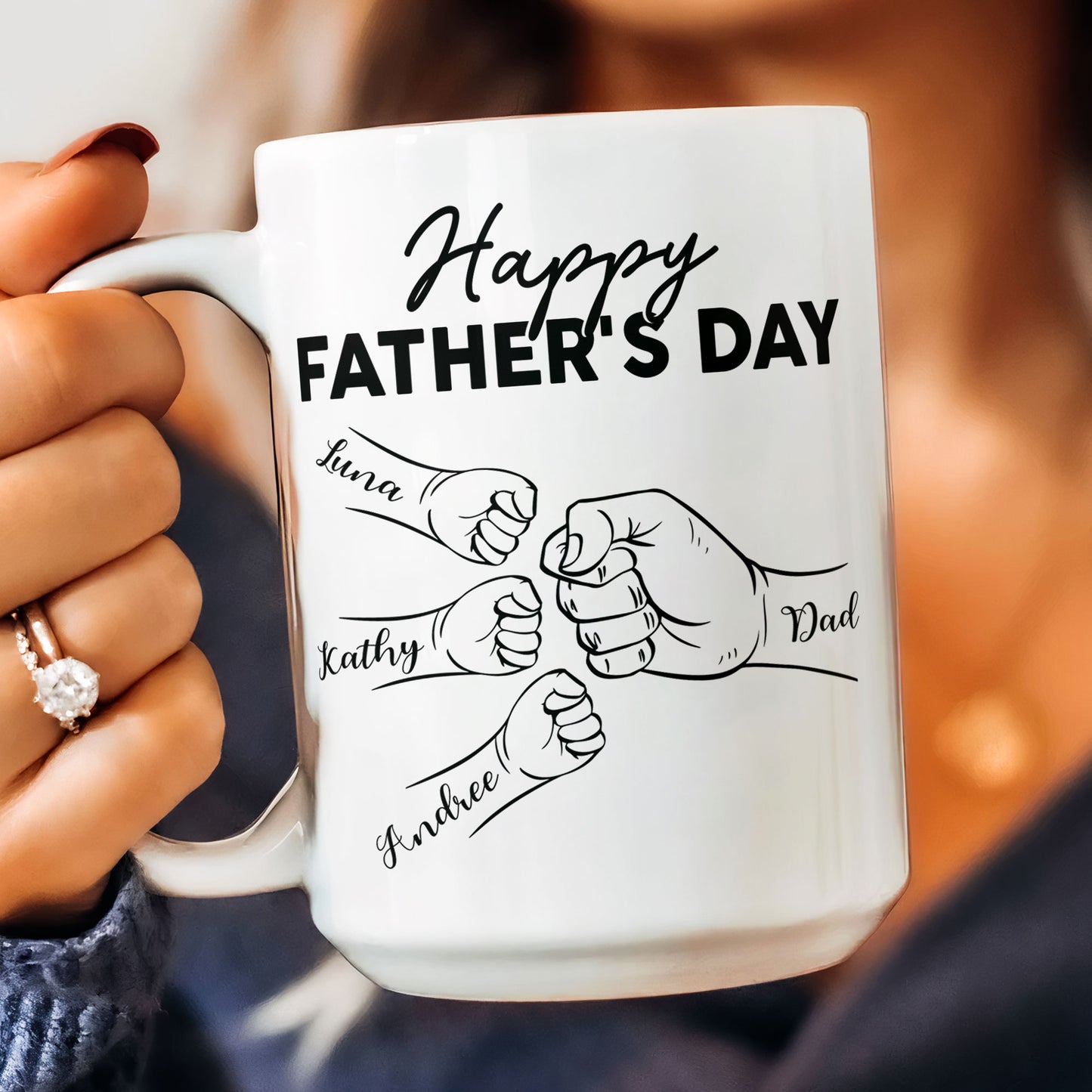 Custom Name Dad Nutrition Facts Hand Bump Happy Father's Day - Personalized Mug