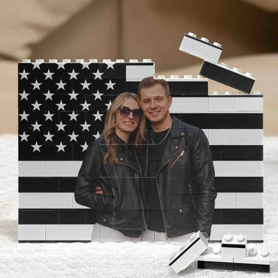 Custom American Flag With Your Photo Gift For Couple - Personalized Building Blocks