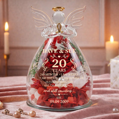 Custom Anniversary Counting Time Custom Year For Couple Husband Wife Him Her - Personalized Flower In Glass Angel Figurines