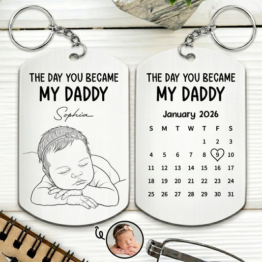 Custom Baby Photo Sketch Line Art Father's Day Gift For New Dad, Husband - Personalized Keychain