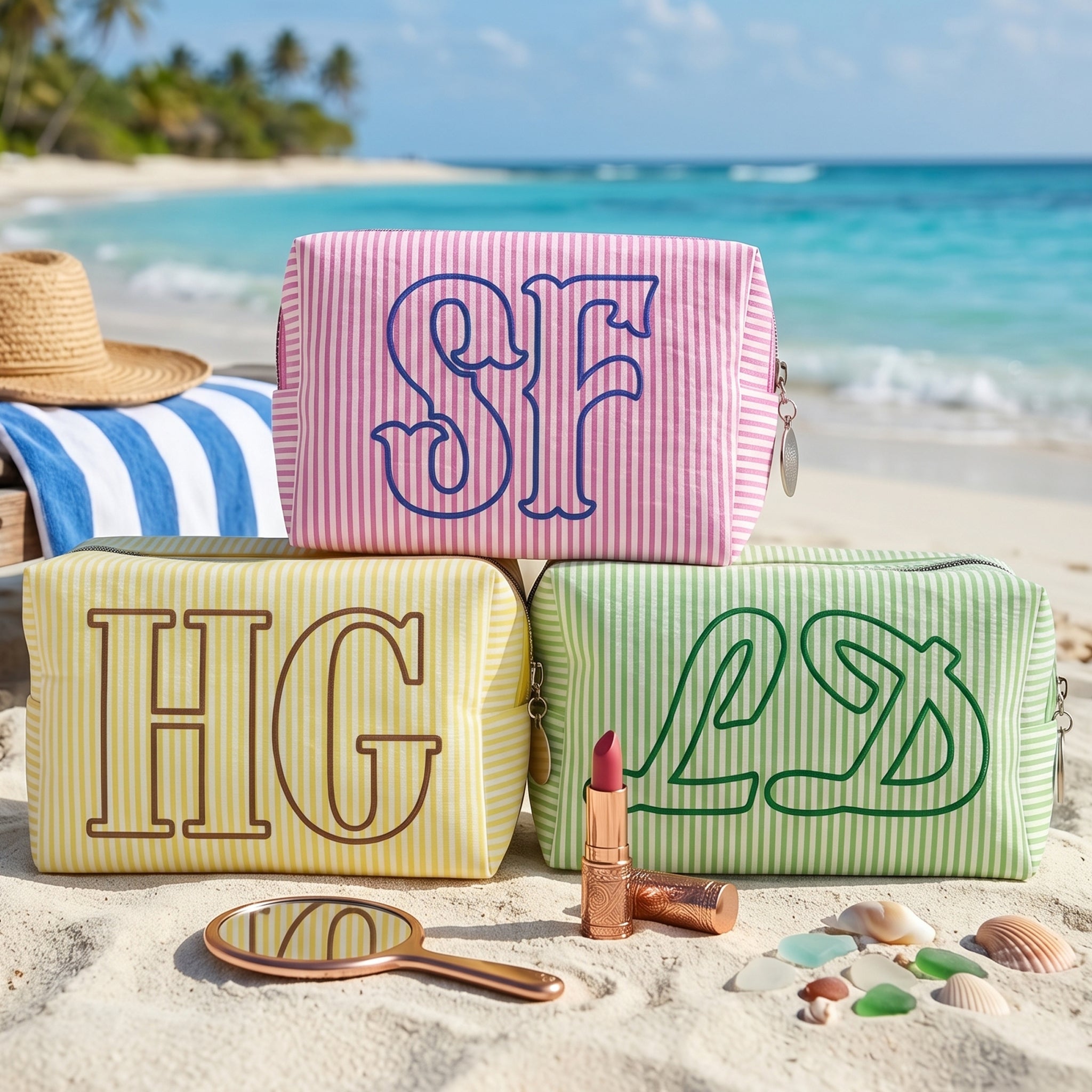 Custom-Beach-Bag-Striped-Reusable-For-Bridesmaid,-Besties-Summer-Travel-Trip-Personalized-Makeup-Bag2