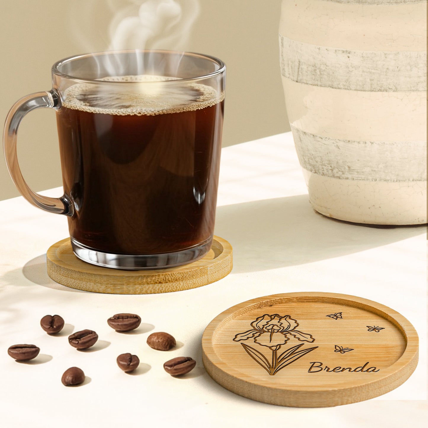 Custom Birth Flower - Personalized Wooden Coaster