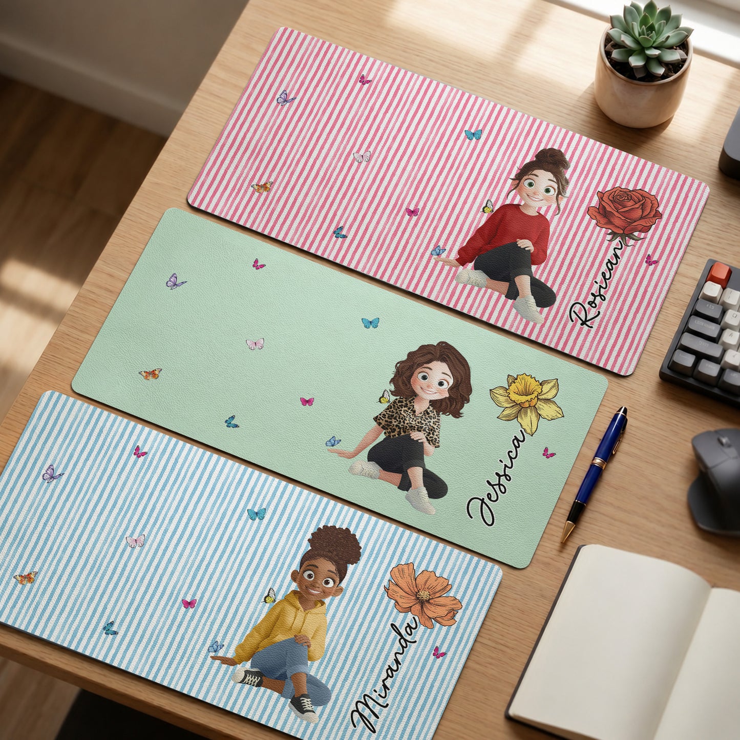 Custom-Birth-Flower-&-Cute-Character-For-Her,-Coworker,-Friends,-Daughter-Personalized-Desk-Mat-1