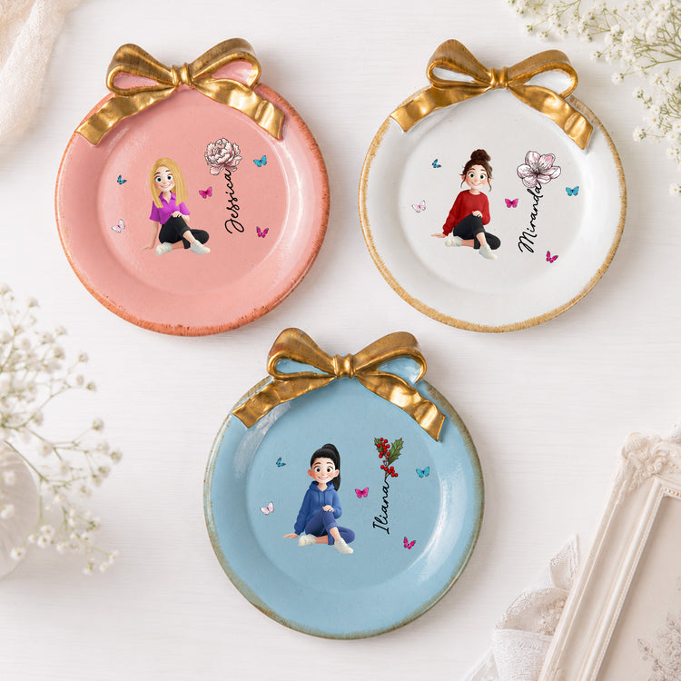 Custom-Birth-Flower-&-Cute-Character-For-Her,-Coworkers,-Friends,-Daughter,-Granddaughter-Personalized-Jewelry-Dish1
