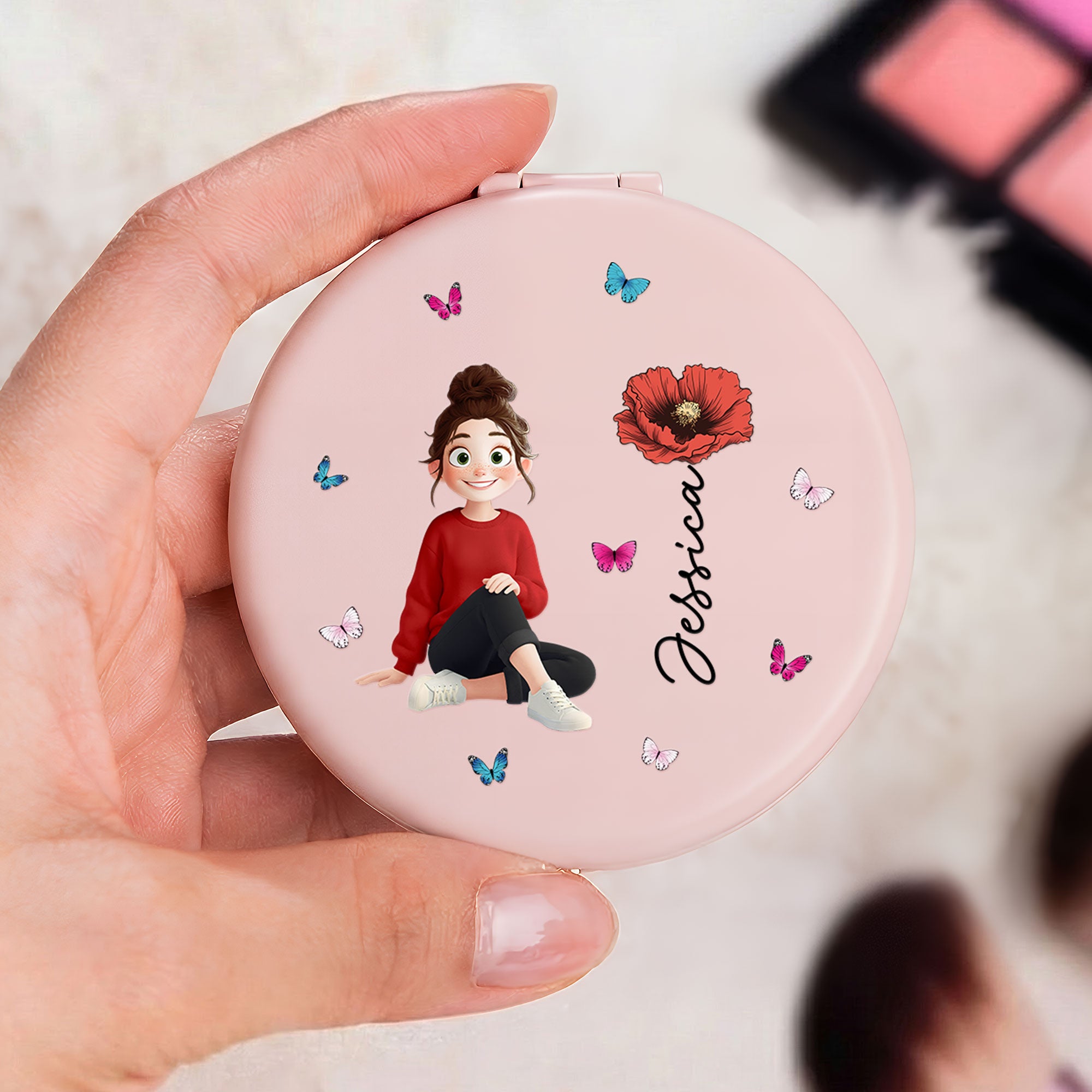 Custom-Birth-Flower-&-Cute-Character-For-Her,-Coworkers,-Friends,-Daughter-Personalized-Jewelry-Dish-2