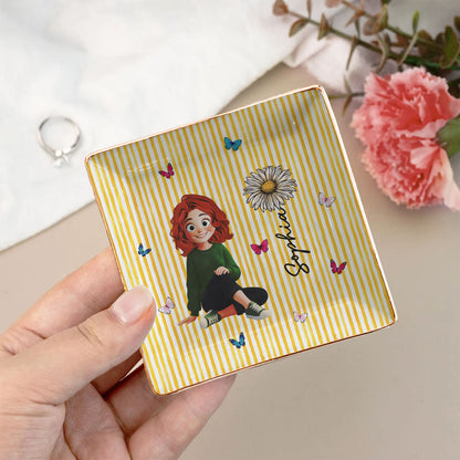 Custom-Birth-Flower-&-Cute-Character-For-Her,-Coworkers,-Friends,-Daughter-Personalized-Jewelry-Dish-4