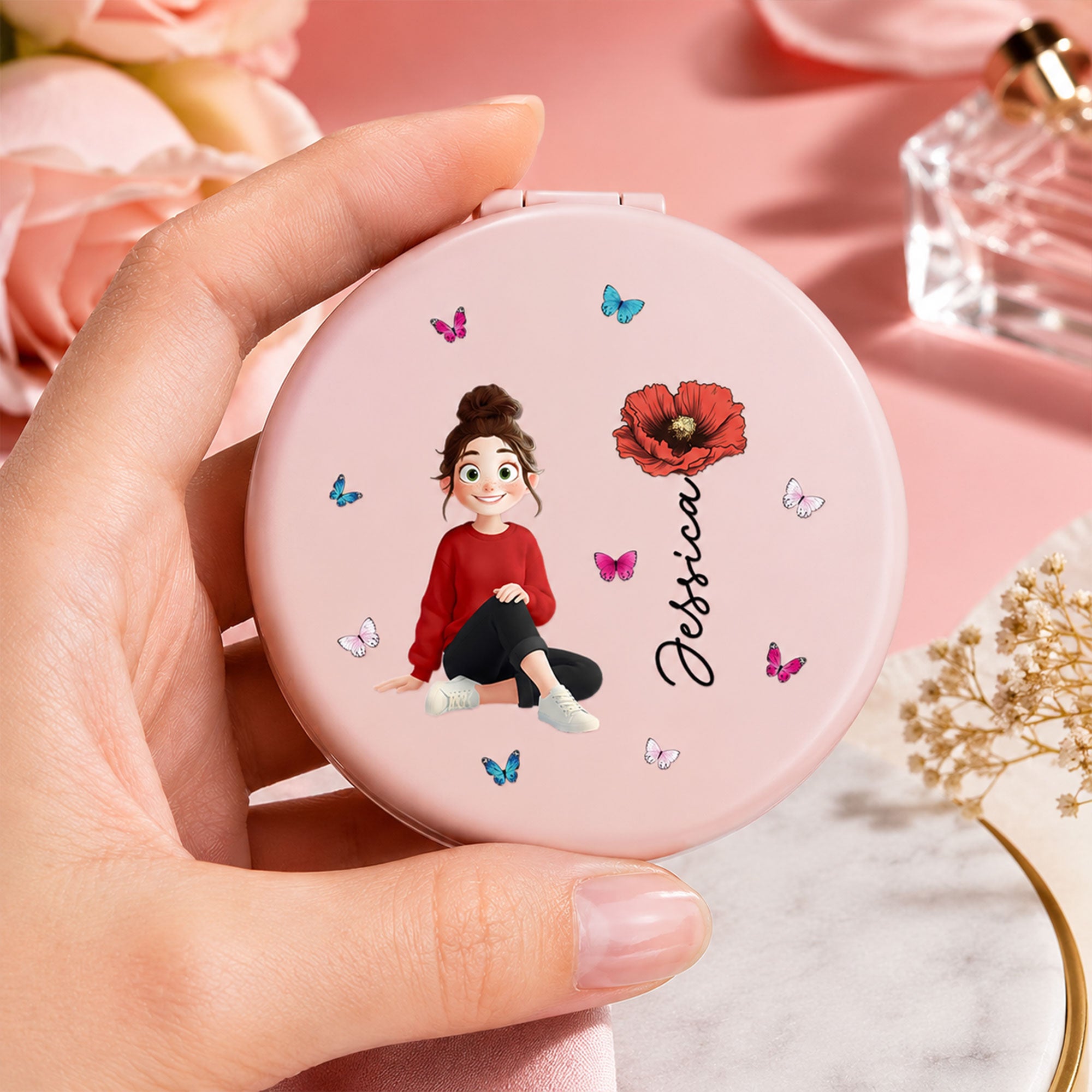 Custom-Birth-Flower-&-Cute-Character-For-Her,-Coworkers,-Friends,-Daughter-Personalized-Jewelry-Dish-8