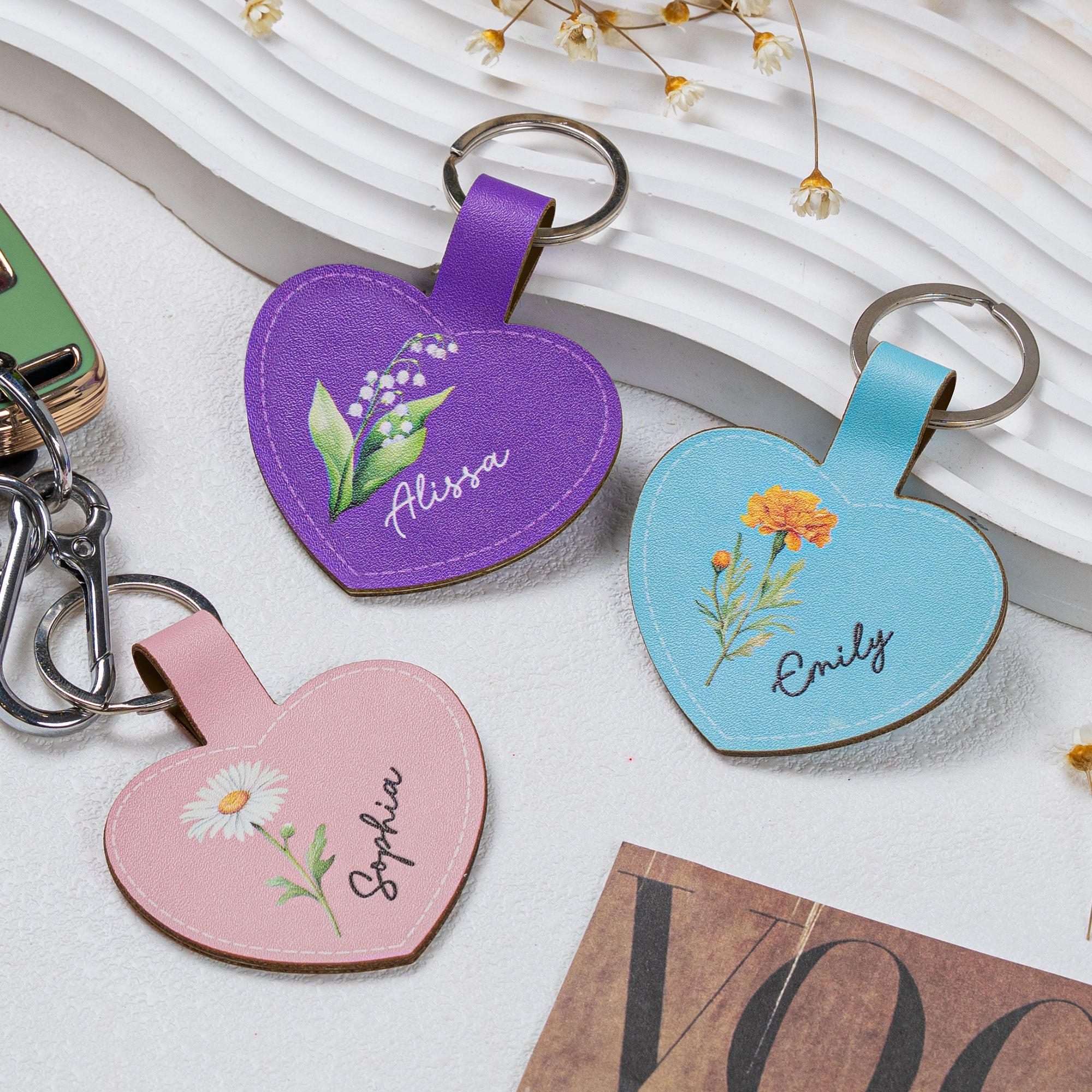 Custom Birth Flower Keychain With Name - Personalized Keychain – Macorner