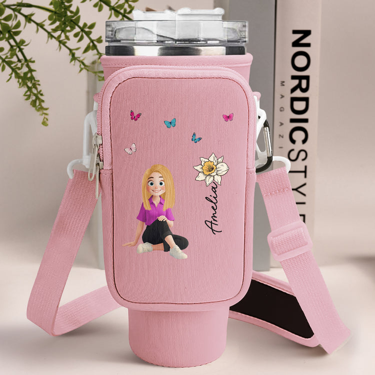 Custom-Birth-Flower,-Name-&-Cute-Character-For-Her-Custom-Water-Bottle-Carrier-Bag1