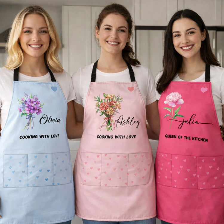 Custom-Birth-Flower-&-Name,-Floral-Apron-Gifts-For-Her,-Friends,-Daughter,-Mom,-Grandma-Personalized-Apron-1