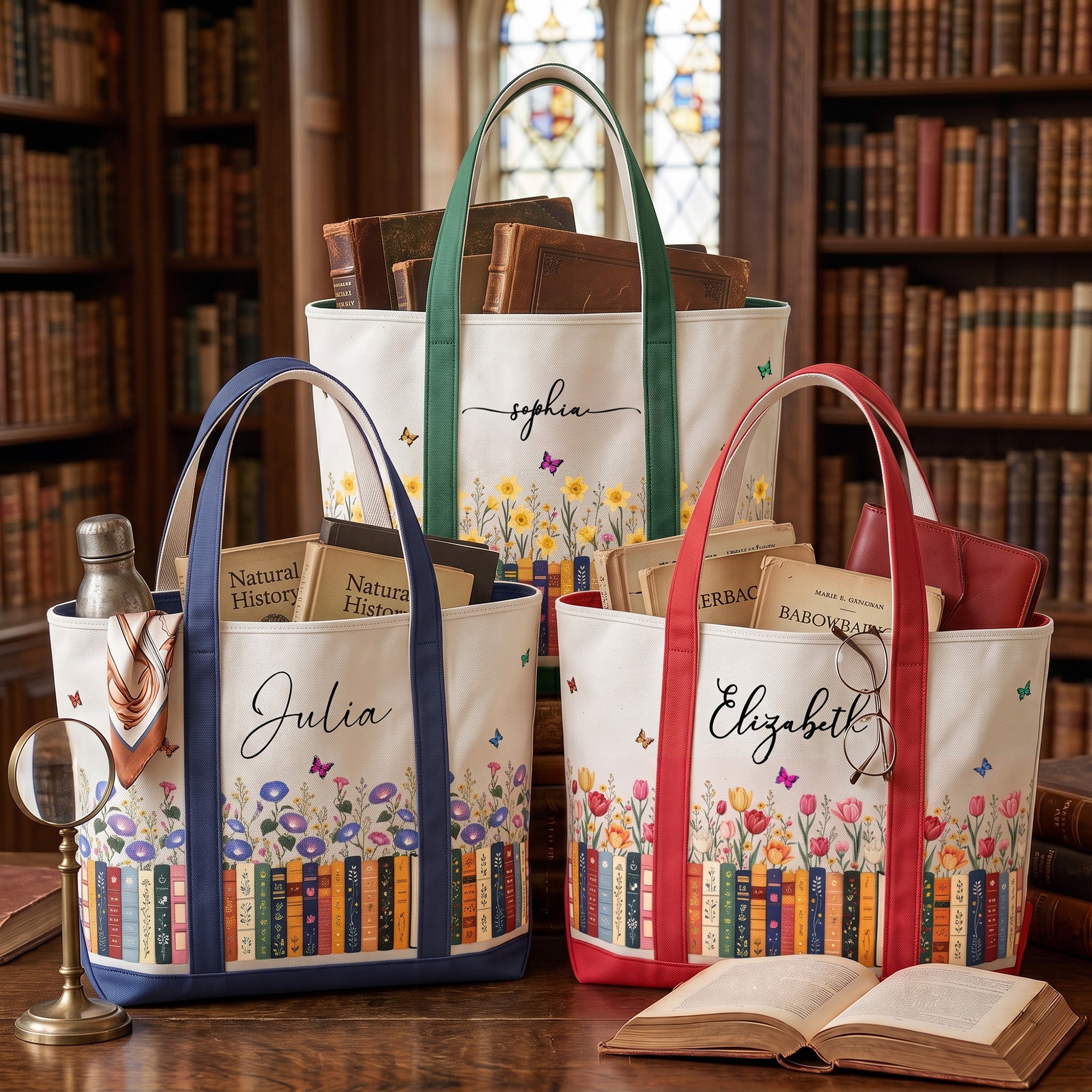 Custom-Birth-Flower-&-Name-For-Book-Lovers,-Daughter,-Sister,-Book-Club-Personalized-Tote-Bag-1