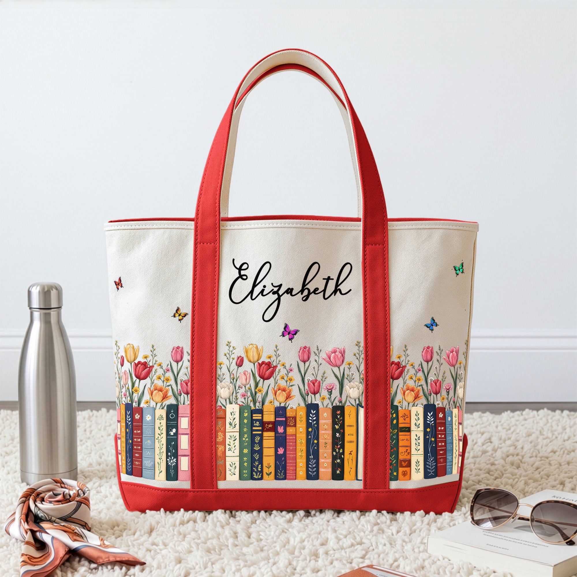 Custom-Birth-Flower-&-Name-For-Book-Lovers,-Daughter,-Sister,-Book-Club-Personalized-Tote-Bag-2