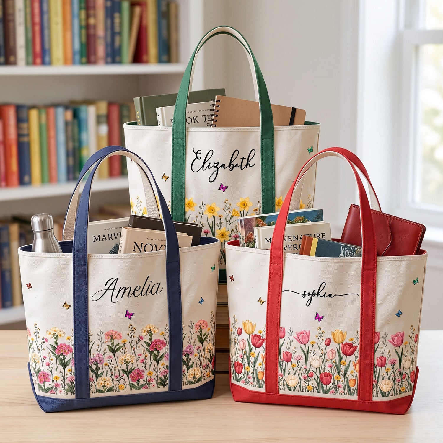 Custom-Birth-Flower-&-Name-For-Friends,-Daughter,-Granddaughter,-Coworkers-Personalized-Tote-Bag-1