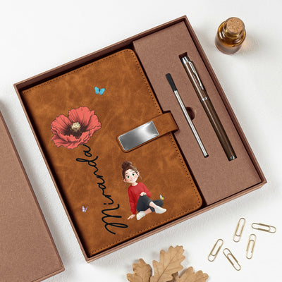 Custom Birth Flower & Name For Her, Coworker, Friends, Daughter - Personalized Notebook Set