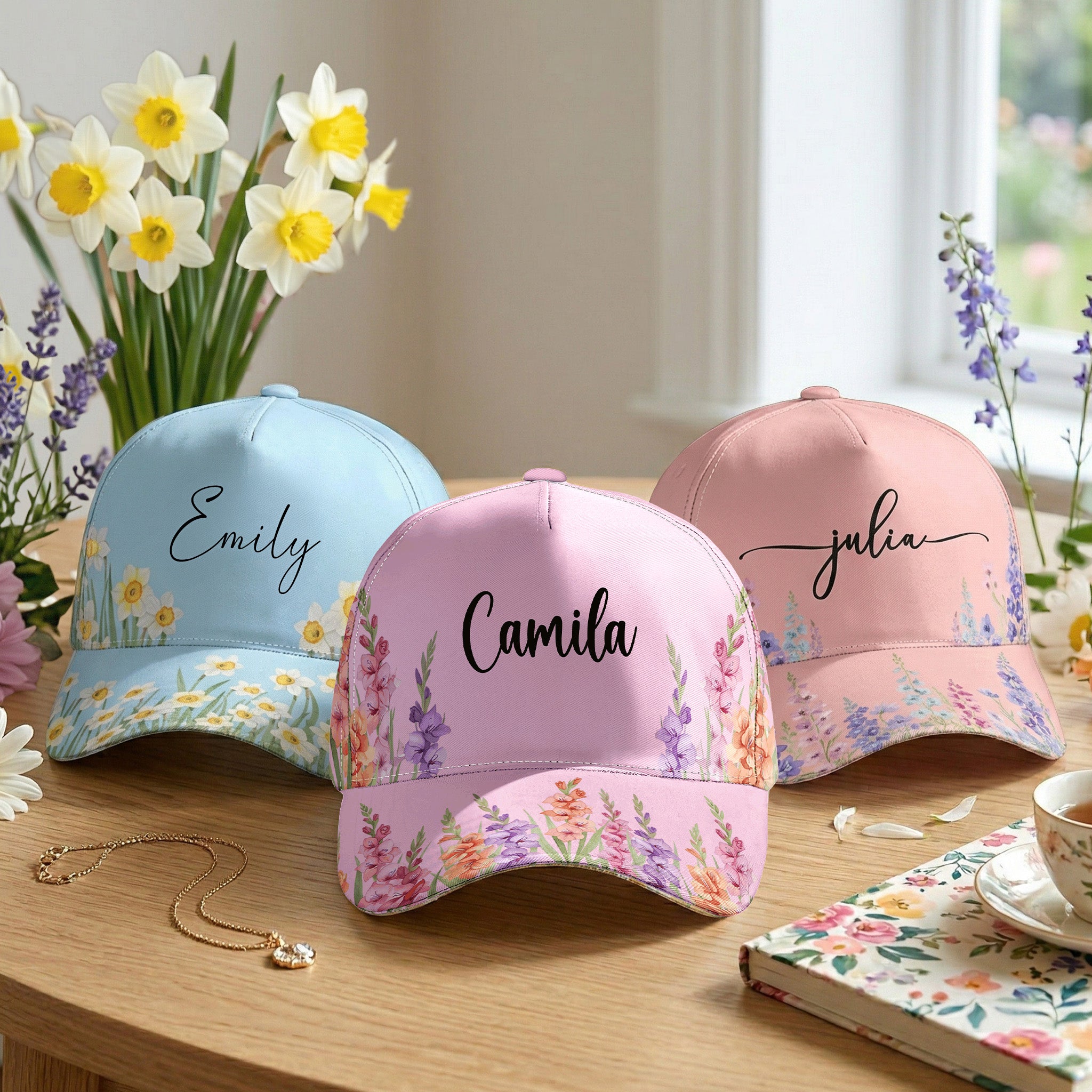 Custom-Birth-Flower-&-Name-For-Her,-Friends-Personalized-Cap-1