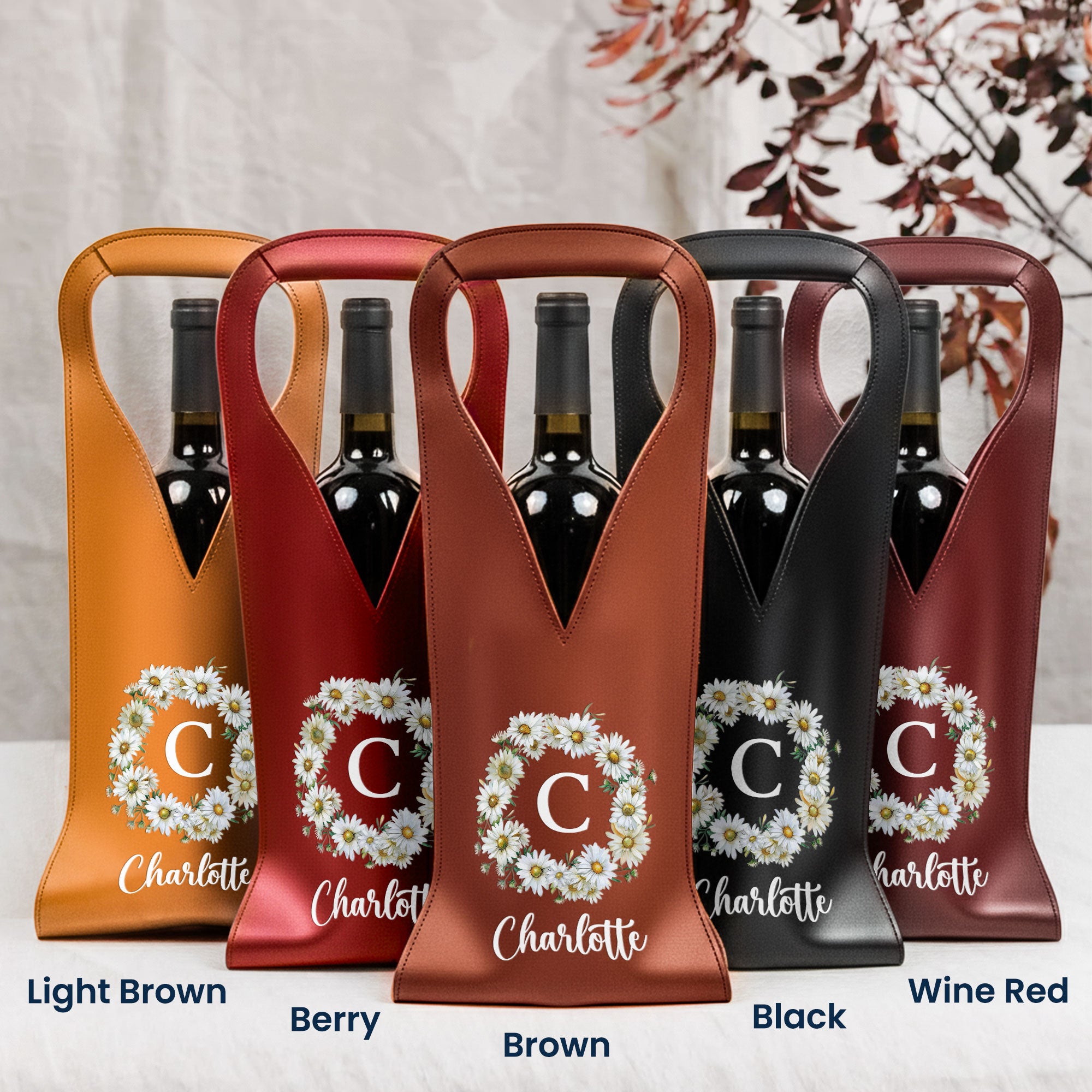 Custom-Birth-Flower-&-Name-For-Her,-Friends,-Sisters,-Wine-Lovers-Personalized-Leather-Wine-Bag-3